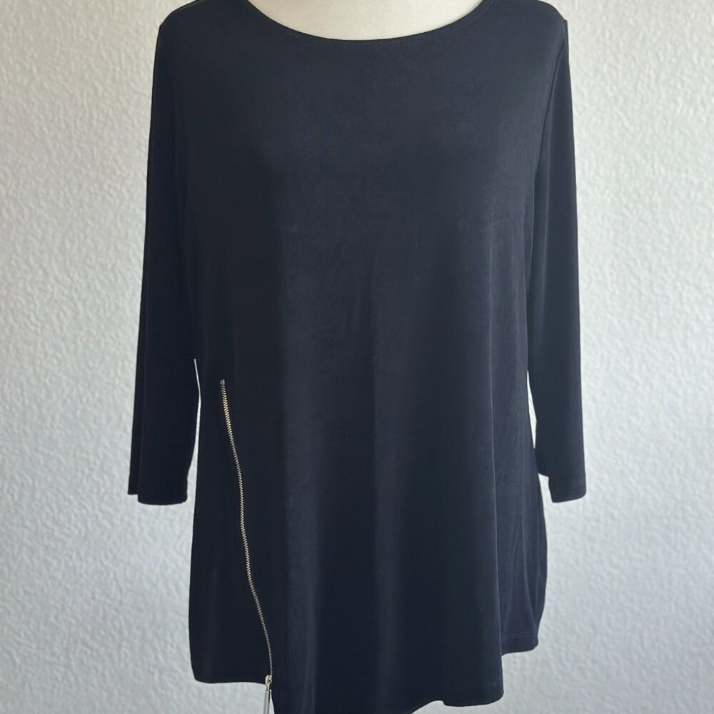 Chico’s Travelers Black Tunic Top with Zipper Detail Size 2 (12/14) - Picture 2 of 7
